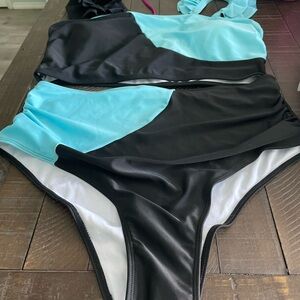 SHEIN Black and Light Blue Bikini Set